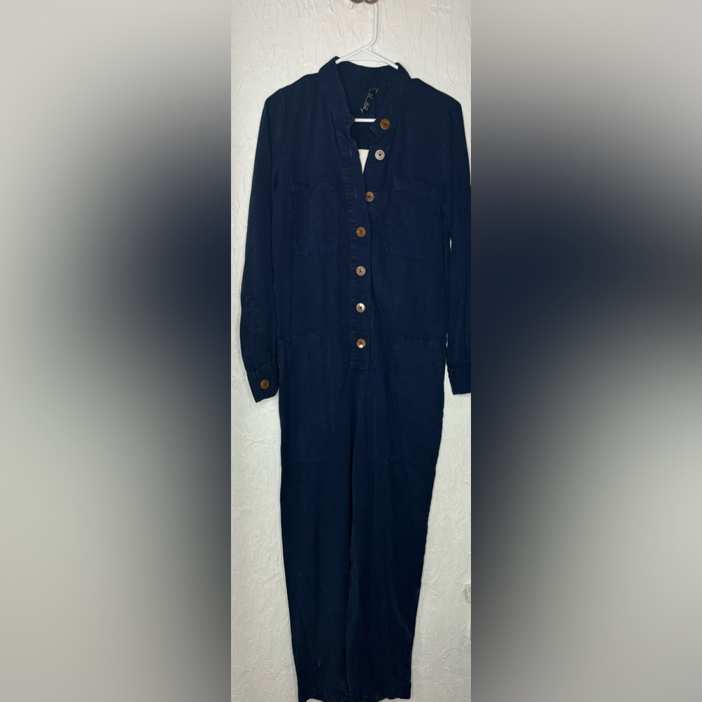 NWT Zara Blue Long Sleeve Utility Jumpsuit Size Medium - Picture 2 of 5